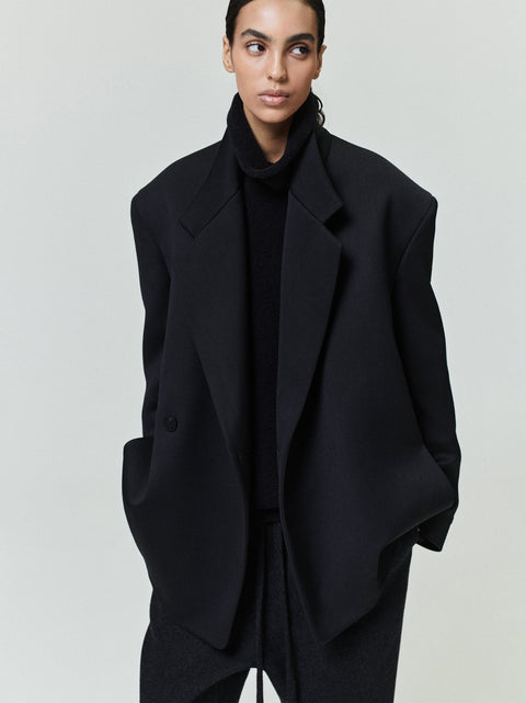 Satin Wool Double Breasted Blazer
