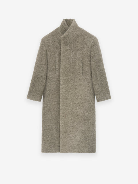 Wool Boucle Stand Collar Overcoat
