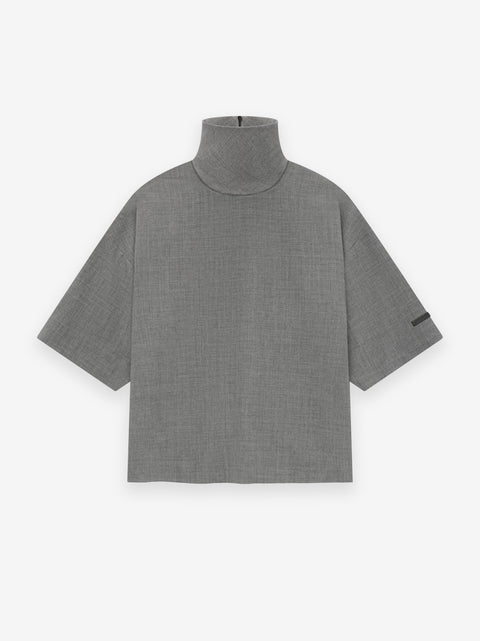 Wool Canvas High Neck Short Sleeve Shirt