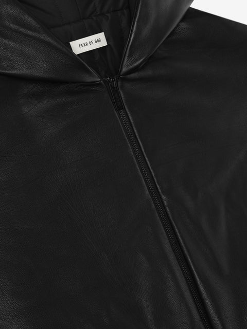 Leather Hooded Bomber Jacket