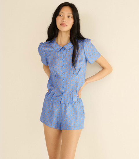 HELIE TOP -- PERIWINKLE CADIZ FOULARD