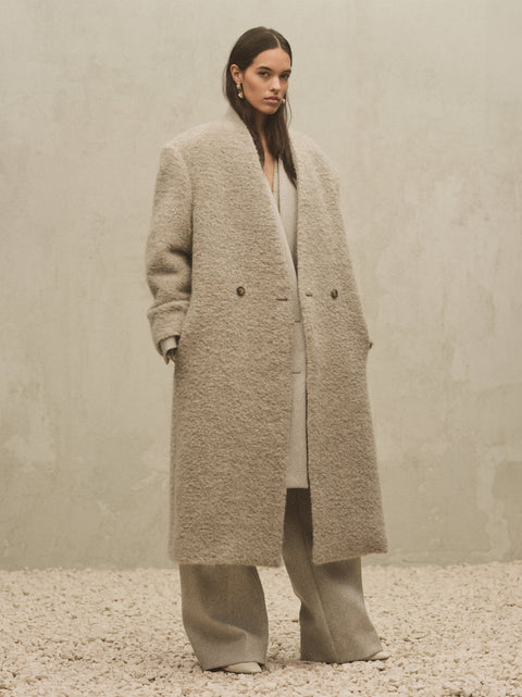 Wool Boucle Lapelless Coat