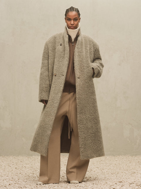 Wool Boucle Stand Collar Overcoat