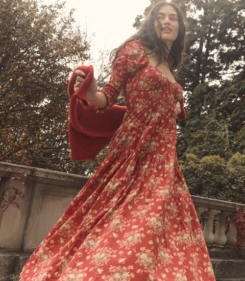SERAPHINA DRESS -- ROSSO LANTANA FLORAL
