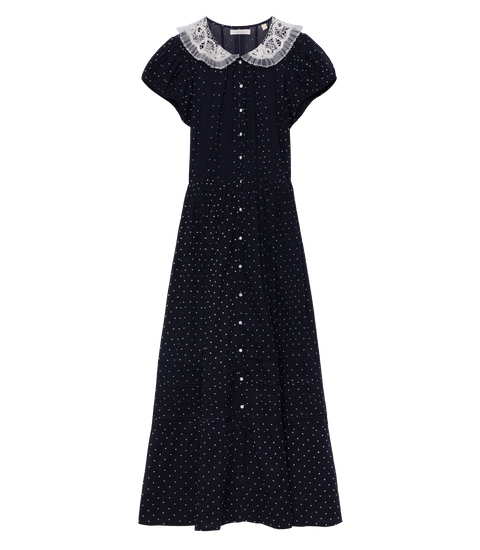 AMÉRIE DRESS -- NAVY FLOCK DOT