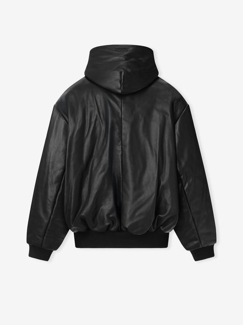 Leather Hooded Bomber Jacket