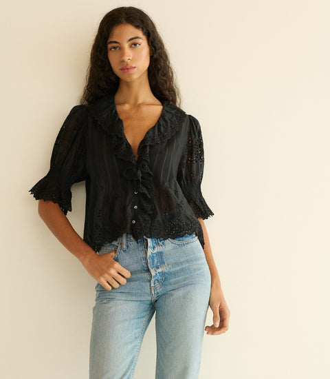 HENRI TOP -- BLACK EYELET