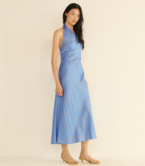 NOEMIE DRESS -- PERIWINKLE CADIZ FOULARD