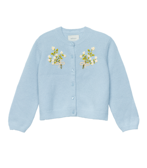 PETIT GARDENIA CASHMERE CARDIGAN -- CLEAR SKY
