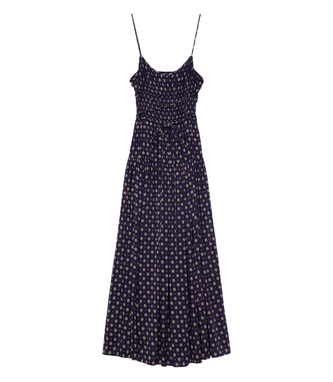 SAFIA DRESS -- NAVY CADIZ FOULARD
